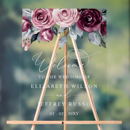 Botanical Burgundy Floral Wedding Welcome Sign アクリルサイン