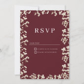 Botanical Burgundy ivory gypsophila floral RSVP  招待状 (正面)