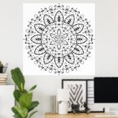 Botanical Burst Mandala with Petal Ring Design ポスター (ホームオフィス)