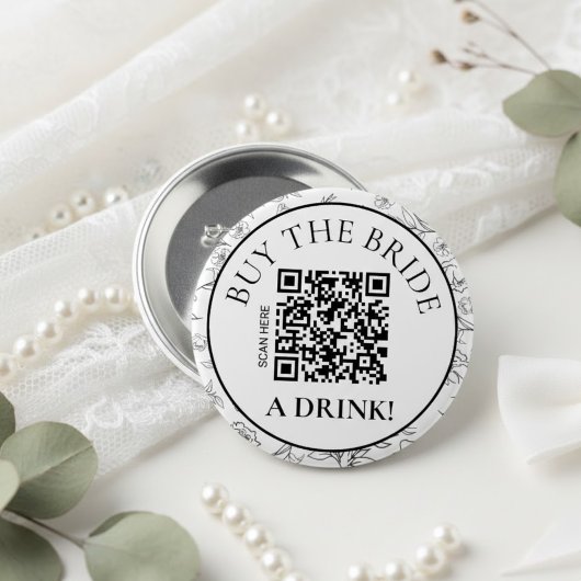 Botanical Buy the Bride a Drink QR Bachelorette 缶バッジ