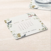 Botanical Calendar Save the Date Card Template スクエアペーパーコースター (アングル)