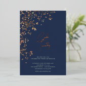 Botanical Caligraphy Wedding Navy Blue 箔招待状 (立ち正面)