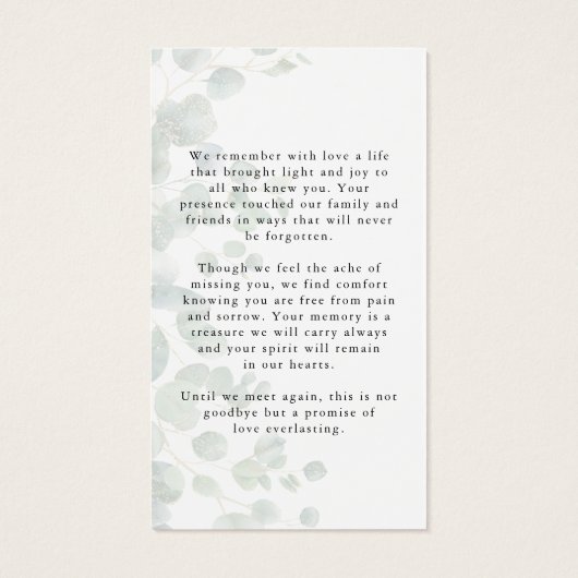 Botanical Celebrating the Life Photo Prayer Card (裏面)