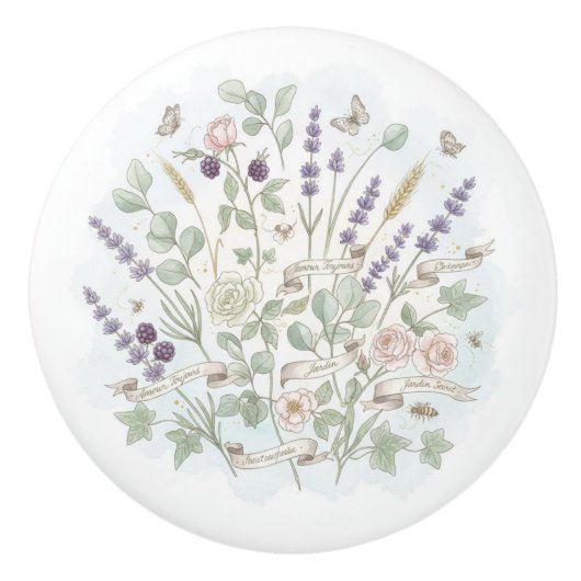 Botanical Ceramic Cabinet Knob French Country セラミックノブ (正面)