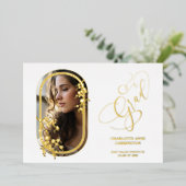 Botanical Cherry Blossom Flowers Oval Frame Photo  箔招待状 (立ち正面)