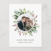 Botanical Christmas結婚の写真Save The Date ポストカード (正面)