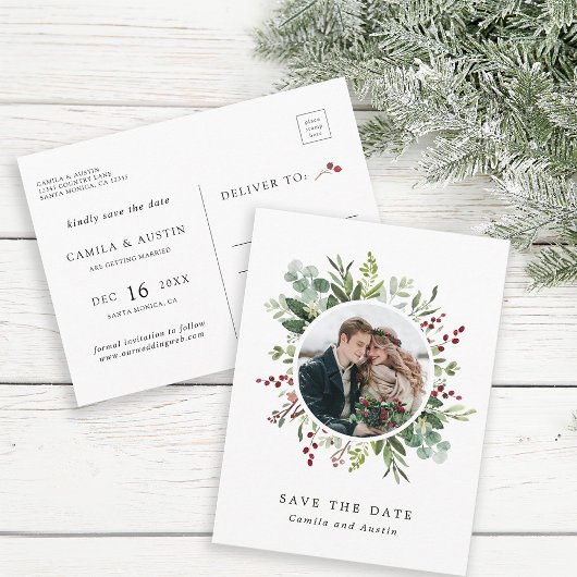 Botanical Christmas結婚の写真Save The Date ポストカード