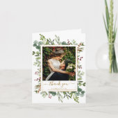 Botanical Christmas金ゴールド結婚の感謝の写真 カード (正面)