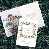 Botanical Christmas金ゴールド結婚の感謝の写真 カード