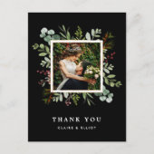 Botanical Christmas 結婚's Black Thank You Photo ポストカード (正面)