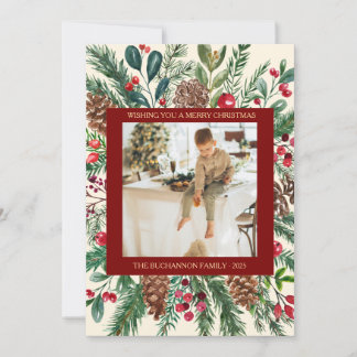 Botanical Christmas Photo Square Green and Holly シーズンカード