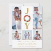 Botanical Christmas Wreath Initials 5 Photos セーブザデート (正面)