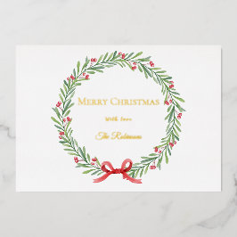 Botanical Christmas Wreath Modern Gold Script 箔シーズンカード