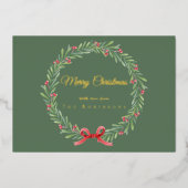 Botanical Christmas Wreath Modern Gold Script 箔シーズンカード (正面)
