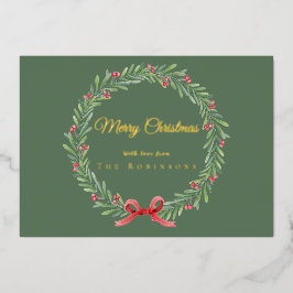 Botanical Christmas Wreath Modern Gold Script 箔シーズンカード