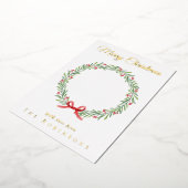 Botanical Christmas Wreath Modern Gold Script 箔シーズンカード (回転した状態)