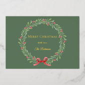 Botanical Christmas Wreath Modern Gold Script 箔シーズンカード (正面)