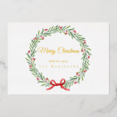 Botanical Christmas Wreath Modern Gold Script 箔シーズンカード (正面)