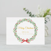 Botanical Christmas Wreath Modern Gold Script 箔シーズンカード (立ち正面)