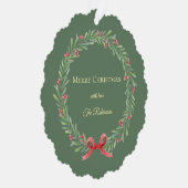 Botanical Christmas Wreath Modern Script オーナメントカード (右)