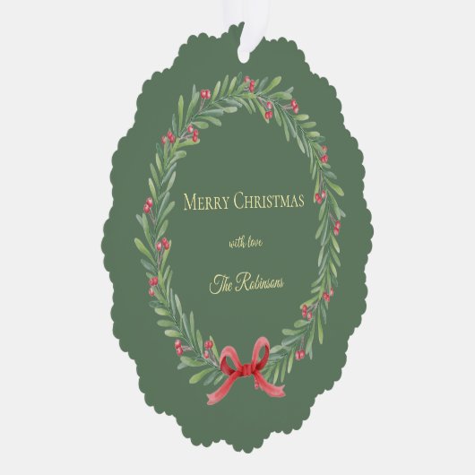 Botanical Christmas Wreath Modern Script  オーナメントカード (右)