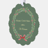 Botanical Christmas Wreath Modern Script オーナメントカード (左)