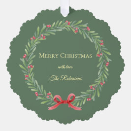 Botanical Christmas Wreath Modern Script  オーナメントカード
