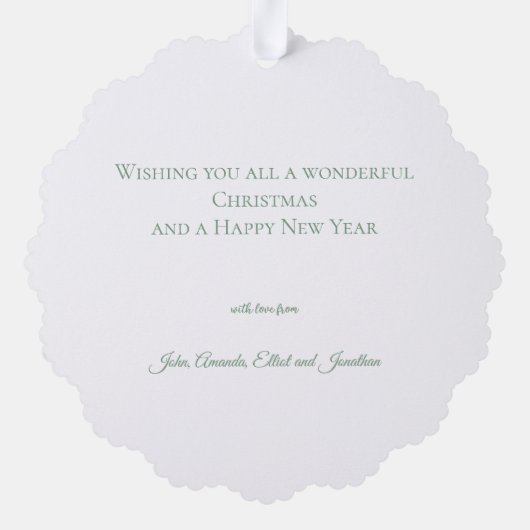 Botanical Christmas Wreath Modern Script オーナメントカード (裏面)