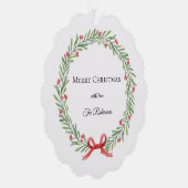 Botanical Christmas Wreath Modern Script オーナメントカード (右)