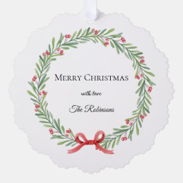 Botanical Christmas Wreath Modern Script  オーナメントカード