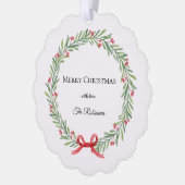 Botanical Christmas Wreath Modern Script オーナメントカード (左)