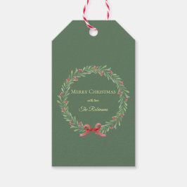 Botanical Christmas Wreath Modern Script  ギフトタグ
