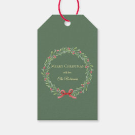 Botanical Christmas Wreath Modern Script  ギフトタグ