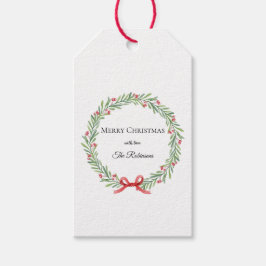 Botanical Christmas Wreath Modern Script  ギフトタグ