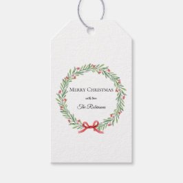 Botanical Christmas Wreath Modern Script  ギフトタグ