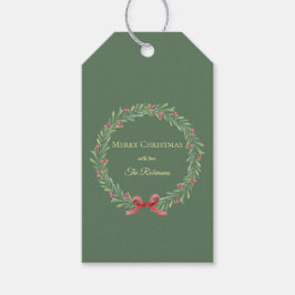 Botanical Christmas Wreath Modern Script  ギフトタグ