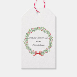 Botanical Christmas Wreath Modern Script  ギフトタグ