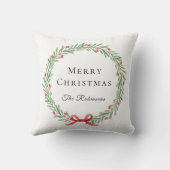 Botanical Christmas Wreath Modern Script  クッション (裏面)