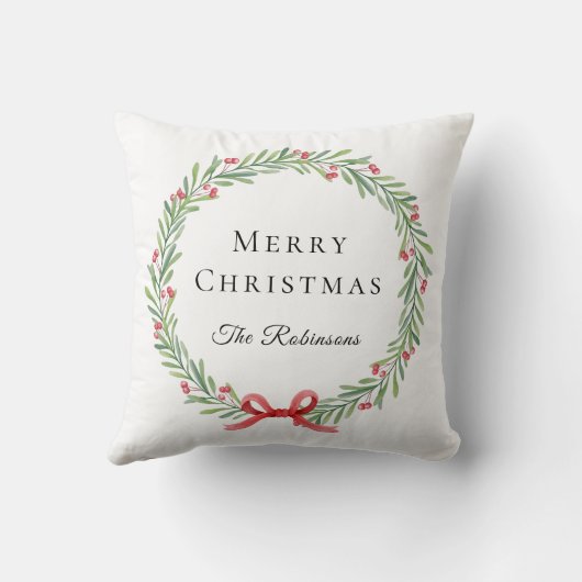 Botanical Christmas Wreath Modern Script  クッション (裏面)