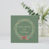 Botanical Christmas Wreath Modern Script シーズンカード (スタンド正面)