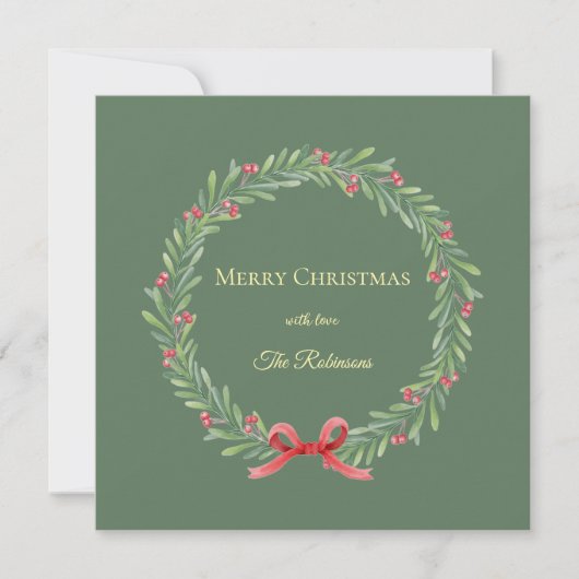 Botanical Christmas Wreath Modern Script シーズンカード (正面)