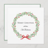Botanical Christmas Wreath Modern Script シーズンカード (正面/裏面)