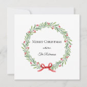 Botanical Christmas Wreath Modern Script  シーズンカード (正面)
