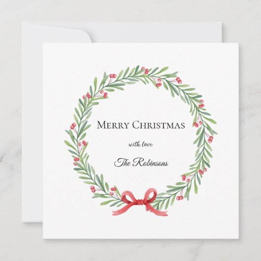 Botanical Christmas Wreath Modern Script シーズンカード (正面)