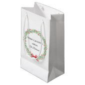 Botanical Christmas Wreath Modern Script  スモールペーパーバッグ (正面アングル)