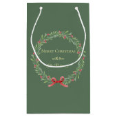 Botanical Christmas Wreath Modern Script スモールペーパーバッグ (裏面)