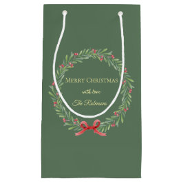 Botanical Christmas Wreath Modern Script  スモールペーパーバッグ