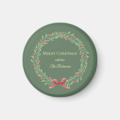 Botanical Christmas Wreath Modern Script マグネット (正面)
