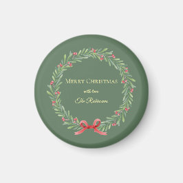 Botanical Christmas Wreath Modern Script マグネット
