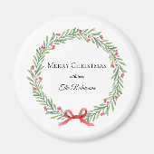 Botanical Christmas Wreath Modern Script マグネット (正面)